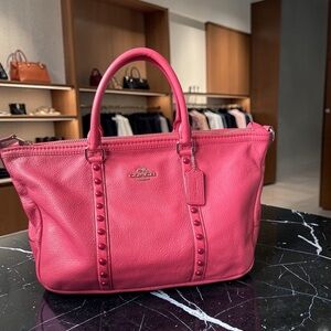 Coach Central Satchel - Strawberry Red Pebble Leather